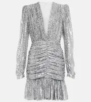[Costarellos] Costarellos Libby embellished ruched minidress AU 14 silver