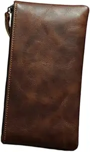 [SHERCHPRY] Elegant Leather Wallet Men's Long Phone Bag Zippered Pouch Multifunctional Purse for Women Men Ladies Red Brown