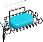 Nieifi Soap Dish Holder Stainless Steel Rustproof with 4 Hooks for Bathroom, Washroom, Lavatory, Restroom, Toilet, Shower, Kitchen Adhesive No Drilling Wall Mounted Black
