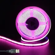 Clearhill 5V 8mm Width USB COB LED Strip Lights,Pink,320LEDs/M,8W/M,CRI90,9.84FT/3M,Electroplated Double-Sided Panel Light Strip,Waterproof IP20,Flexible Strip for Indoor Decoration
