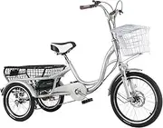 6 speeds tricycl,Cargo Trike with Large Steel Basket,3 Wheels Bicycle for Adult and Senior,Rickshaw Tricycle with Pedals,Hydraulic Front Fork,Dual Brakes