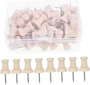 ARTIBETTER 50pcs Wooden Push Pins for Bulletin Boards Decorative Map Tacks with Sharp Tips for Photos Crafts Durable Thumb Tacks for Cork Boards Storage Box