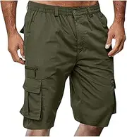 [Generic] Mens Cargo Shorts Drawstring Elastic Waist Pants Stretch Lightweight Work Shorts 2025 Casual Summer Hiking Pants, Army Green-d, 3X-Large