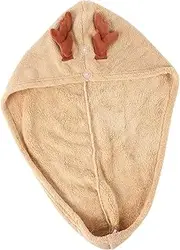 AUTSUPPL Adorable Antler Dry Hair Cap Fleece Hair Wrap Dry Wraps Shower Cap Quick Drying Towel