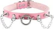 Gothic Hauling Chain Leather Choker Collar for Men Women NightClub Necklace Aluminum Chains Leash with PU Handle Set