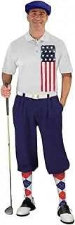 [Golf Knickers] American Homeland Traditional (Plus Fours) Outfit for Men (Navy)- Waist Size 26 - Shirt Size Large, Navy American Flag