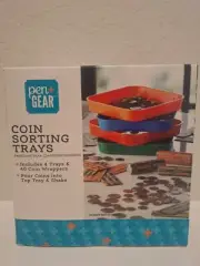 NEW COIN SORTING TRAYS 4 TRAYS AND 40 COIN WRAPPERS INCLUDED POUR & SHAKE