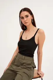 Black Sleeveless Top Scoop Neck - Size S, Women's Singlet