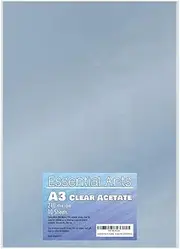 Essential Arts A3 Clear Acetate 240 Micron Pack of 10 Sheets. Extra Thick PVC Binding Cover Ideal for Etching, Craft, Stencils Picture Frames and Gifts