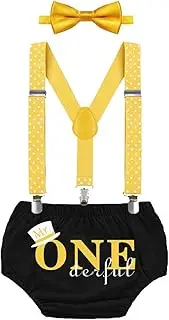 [MYRISAM] Mr. Onederful Cake Smash Outfit Boy First Birthday Photo Shoot Set Bloomers Suspenders Bowtie Baby Shower Costume
