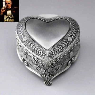 SANKYO TIN ALLOY HEART SHAPE WIND UP MUSIC BOX ♫ The Godfather ♫