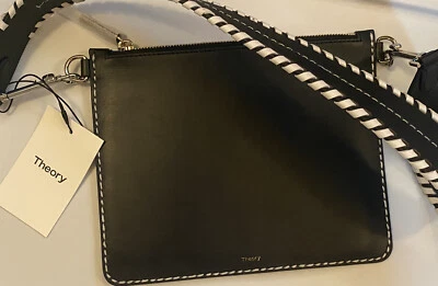NWT THEORY $375 Black Leather Clutch with Strap