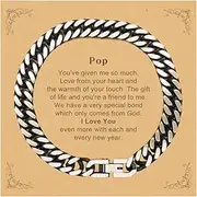 [Generic] Pop Gift. Best Thank You Gifts for Pop, I Love You Even More. Appreciation Gifts, Cuban Link Chain Bracelet with Message Card for Pop, Small, Silver Plated Zinc, Cubic Zirconia