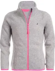 NEW Nautica Big Girls Zip Up Sweater Dark Gray Pink, Size XL 16