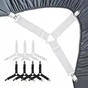 Bed Sheet Holder, Straps & Clips Set - Keep Fitted Sheets Firm & Tight with Heavy-Duty Elastic Straps for Twin, Queen, King - Ideal Bedroom Accessories for Beddys Bedding (Black & White)