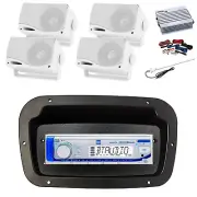 Dual Marine Radio,Spa Bezel,Adapter,Antenna,Amp,Kit, 4x 3.5'' 200W White Speaker