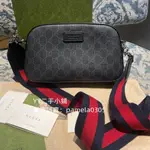 精品二手 GUCCI 古馳 GG SUPREME 黑灰帆布 相機包 肩背包 斜挎包 小方包 574886