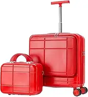 [HALAHAI] Luggage Suitcase Carry On Luggage 2 Piece Sets Spinner 18inch Suitcase,with Telescopic Handle, 14-inch Cosmetic Case Checked Luggage (Color : Red, Size : 14+18in)