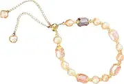 [Generic] Glass Crystal Bracelets | French Retro Bracelet Bangle | Trendy Pearl Bracelet for Women, French Retro Chain Bracelets, Bangle Bracelet Jewelry