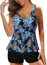 [Generic] Women S Swimsuits with Shorts Women Sexy Swimsuits with Skirt 2 Piece Swimwear Color Block Bathing Suits Sunflower Swimsuits for Big Girls D-Black