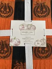Shabby Chic Oblong Tablecloth Checkered - Black Orange Pumpkins, 60x84” Cloth