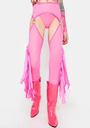 [J Valentine] Pink Karma Cowgirl Fringe Chaps