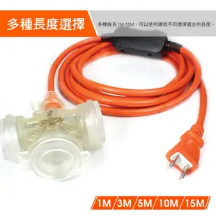 【福利品】群加 PowerSync 2P帶燈防水蓋1擴3插/過載保護/動力延長線/1~15m(TPSIN3DN3010)