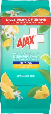 Ajax Hospital Grade Disinfectant Multipurpose Cleaner Wipes Sparkling Citrus ...