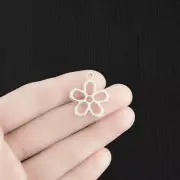 BULK 25 Daisy Antique Silver Tone Charms 2 Sided - SC239