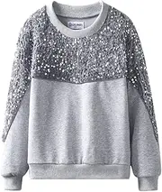 [WELAKEN] Girls Sequin Sweatshirt Sparkling Long Sleeve Crewneck Pullover Tops