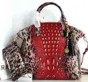 Brahmin Duxbury Dome Satchel Ruby Prowl Ombre Leather Bag+ Wallet+ Tassel NWT