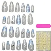 Press on Nails Light Blue, Full Cover Stick on Nails | Artificial Homemade Fingertip with French Tip, Women Hand Beauty for Women Girls