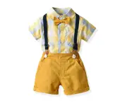 New summer children's clothing children's plaid short-sleeved shirt suspenders shorts two-piece suit