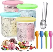 [TGKYK] Ice Containers for Ninja Creami Deluxe Container NC501 NC500, Set of 4 Ice Containers for Ice Cream, Reusable Ice Container with Lid, Ice Cream Container with Scoop for Gelato, Sorbets Enjoy