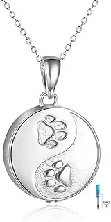 SHEAISRS Paw Print Urn Necklace Sterling Silver Yin Yang Cremation Jewelry Urn Pendant Loss of Pet Memorial Necklace for Ashes of Dog/Cat Keepsake