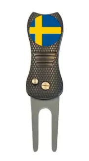 Sweden Flag Golf Ball Marker + Premium Switchblade Divot Tool