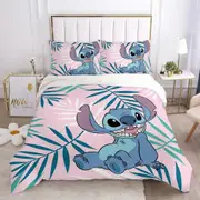 a1725 Stitch Bedding Duvet Cover, Anime Bedding Sets, 3D Printed Lightweight 3 Pieces Comforter Cover Sets with 1 Duvet Cover and 2 Pillow Pillowcases