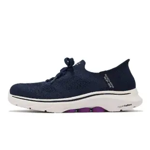 【SKECHERS】休閒鞋 Go Walk 7-Via Slip-Ins 女鞋 藍 套入式 緩衝 輕量 健走鞋 懶人鞋(125213-NVPR)