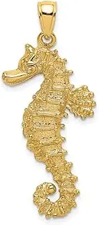 [JewelryWeb] 14ct Gold Seahorse Textured / 2 d Charm Pendant Necklace 25.15x11.15mm Wide 3.1mm Thick