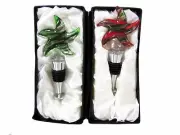 Set of 2 Atr Glass Star Shape Wine Bottle Stoppers Corks (Green & Red)