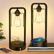 Wireless Charging Table Lamp for Bedroom Set of 2, Touch Control Dimmable with T