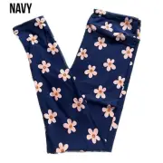 TWEEN LuLaRoe Gigi & Jax - PEACH FLOWERS on NAVY Leggings; SIZES 00-0; juniors