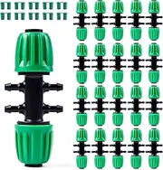 Kalolary 20PCS Barbed Tee 1/2" to 1/4" Drip Irrigation Fittings, Anti-Drop Barbed Hose Parts Connectors for 12mm/16mm to 4mm/7mm Drip Systems 6 Way Adapter（Green）