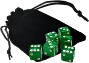 Set of (6) 16mm D6 Dice Marbleized Standard Squared Corners Plus Black Velvet Cloth Pouch Bag (Green)