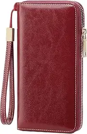 [GOIACII] Ladies Purse RFID Blocking Large Capacity Long Purse with Multiple Card Slots Zipper Pocket with Detachable Wrist Strap