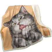 Art Drawing Cats Beautiful Licking Grey Kitten Throw Blanket