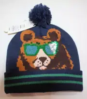Cat and Jack Knit Beanie Hat Bear with Sequin Sun Glasses Navy Blue OSFM