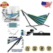 Double Cotton Hammock and Portable Foldable Stand with Suspension Straps