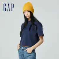 在飛比找momo購物網優惠-【GAP】女裝 Logo短袖帽T 復古水洗系列-海軍藍(87