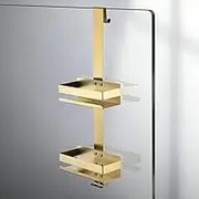 Hiendure Shower Caddy Over Shower Door, Gold Brushed, 2 Tier Shower Hanging Shelf Storage Organizer with Hooks No Drilling for Indoor Shower, Bathroom, Bedroom, Kitchen